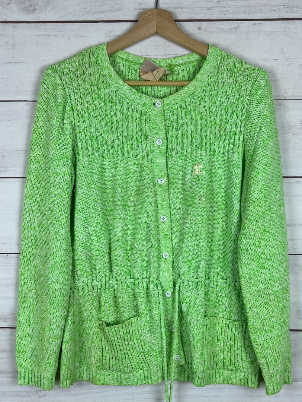 Vintage Courreges Paris France Cardigan Sweater Green Women’s Medium Has Stains